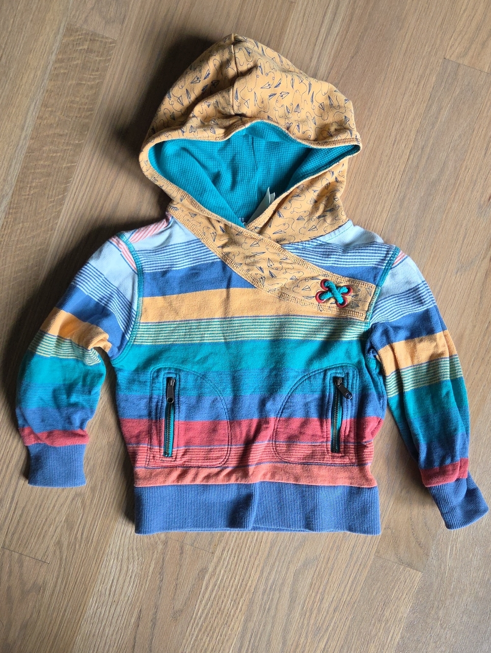 Matilda Jane Striped Kids Hoodie in Turquoise, Mustard, Coral & Blue